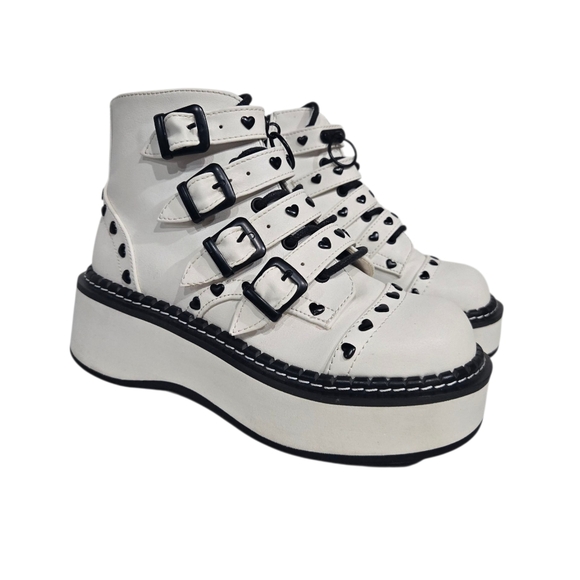 Demonia Emily White Black Combat Boots 7 - Picture 9 of 9